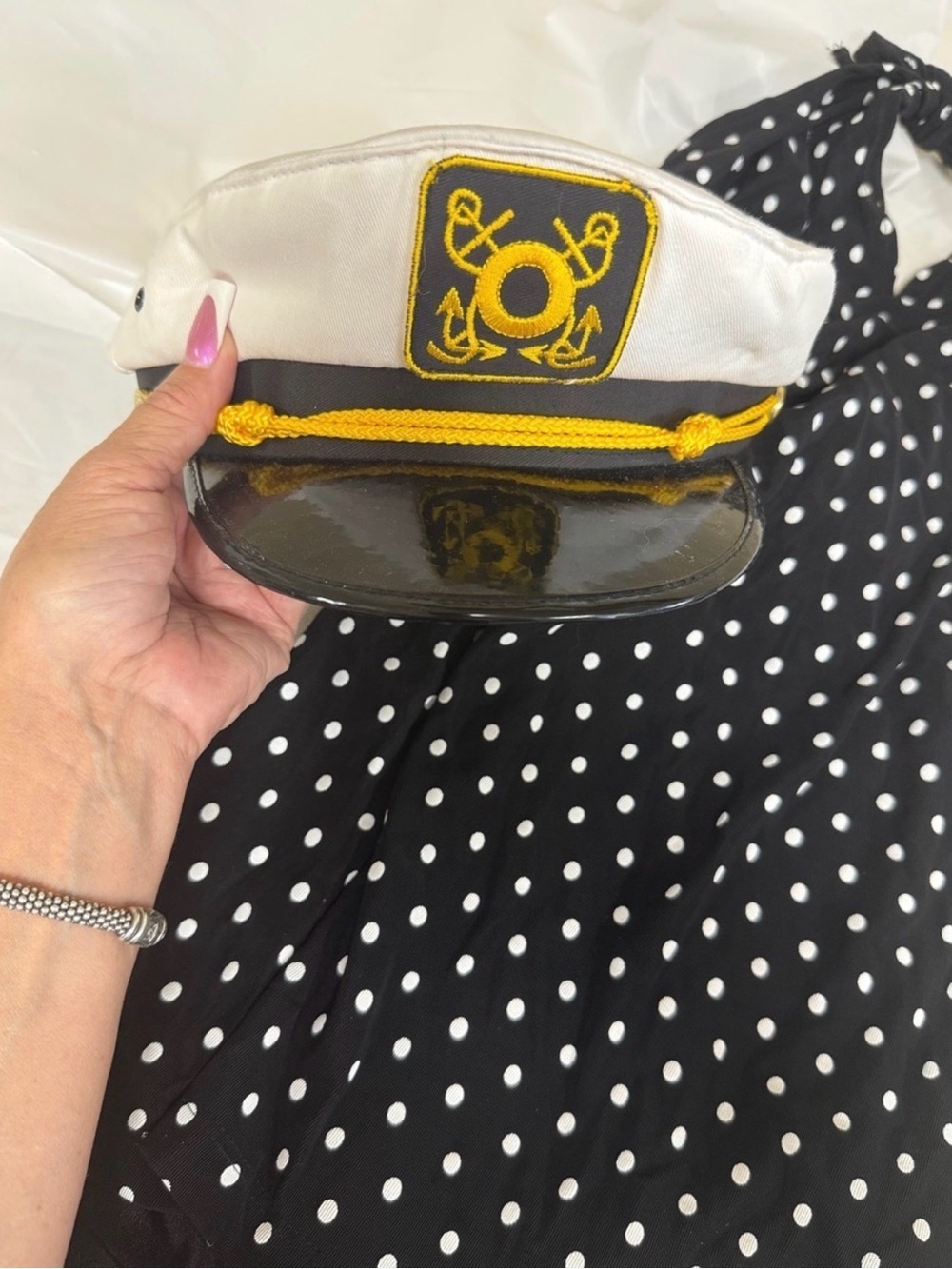 ⚓️ Vintage-Style White Captain’s Hat / Sailor Cap ⚓️ gold rope trim
